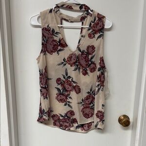 Floral Sleeveless Top - Cream and Red